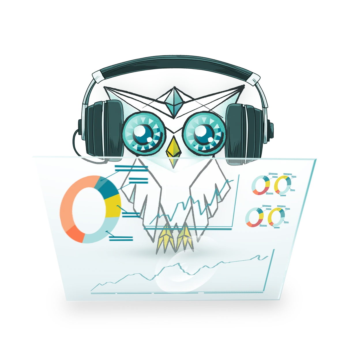 page-flowcutter-customer-support FLOWCUTTER owl with a headset in front of traffic dashboards